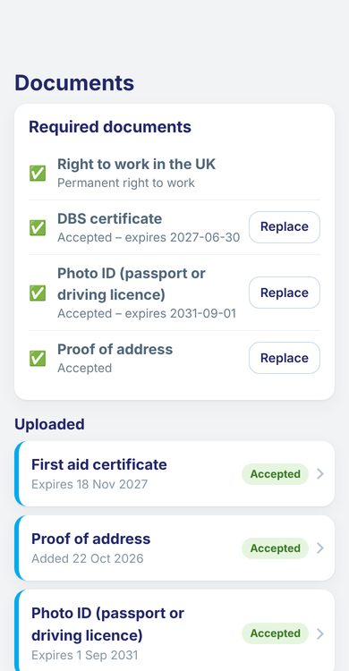 Ronove app – Checks & documents with expiry dates (demo data)