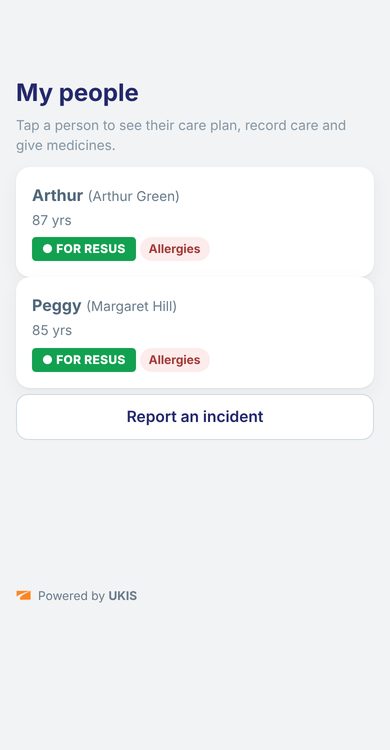 Ronove app – Care records and incident reporting (demo data)